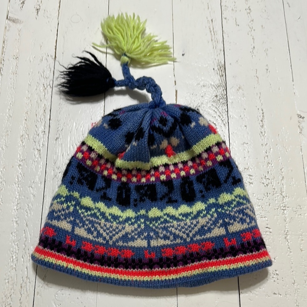 Vintage Murray MERKLEY 100% wool bright coloured pom-pom toque